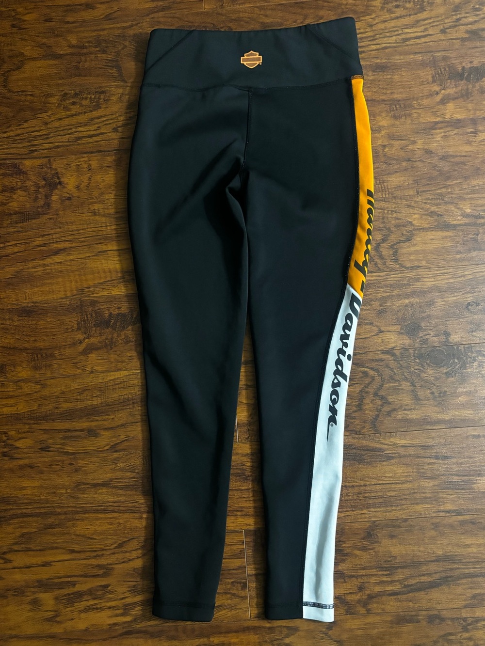 Harley-Davidson Genuine Motorclothes Colorblock Black Leggings Orange White Logo - Picture 7 of 9